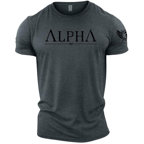 Image of GYMTIER Alpha - Spartan Forged - Men's Gym T-Shirt - Bodybuilding Workout Top, Dark Heather, 5XL