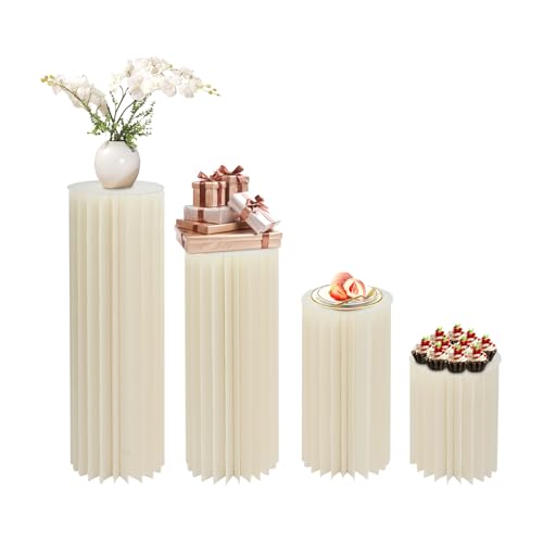 Juego de 4 soportes para flores de cartón blanco, decoración de boda de 30 a 100 cm de altura, columnas redondas con placas de PVC, columnas de flores para manualidades, para fiestas, cumpleaños