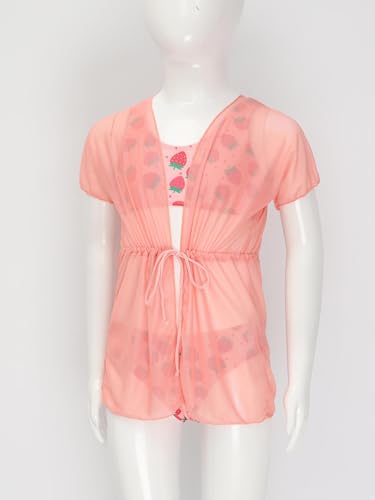Kids Girls Strawberry Swim Cover Ups Drawstring Kimono Bikini Top Brief Bathing Suits3