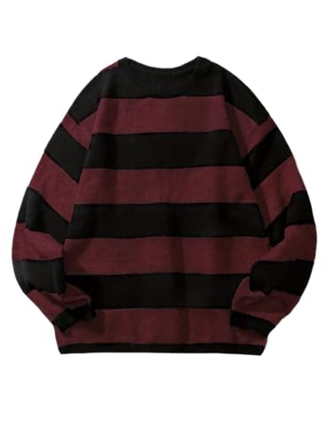 Men's Pullover Sweater Striped Colorblock Loose Drop Shoulder Sweaters