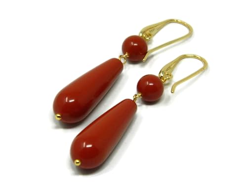 Pendientes con bola y gota de pasta de coral rojo Sardegna