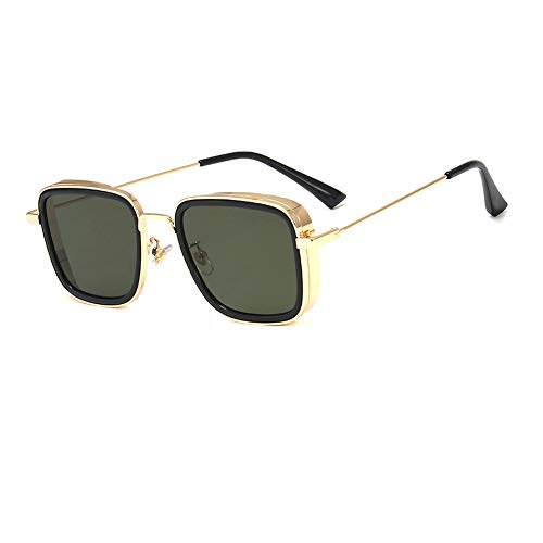 Kabir Singh Steam punk Square glasses Men's Aviator Sunglasses UV400 (T48-JIN BIAN HUI SE)
