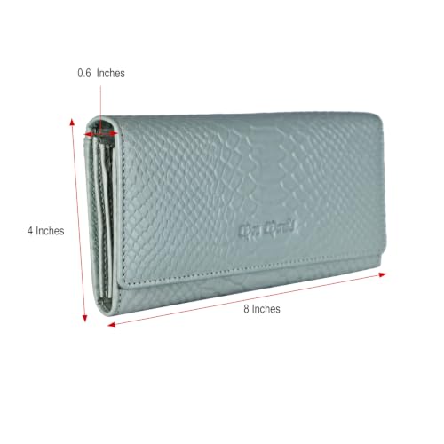 Image of Women's Top Grain Leather Wallet, RFID Blocking Bifold clutch, 17 Card Slots, Zip Pocket Organizer, Elegant Gift for Women - Birthday, Valentine, Anniversary - Croco Mint Green