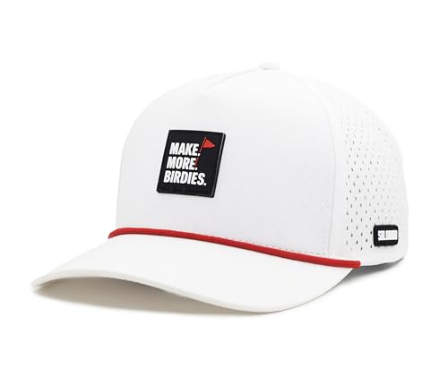 Golf Hat for Men - Golf Snapback - Fun Hat for Golfing - Rope Golf Hat for Men and Women - Make More Birdies (US, Alpha, Medium, Large, White/Red)