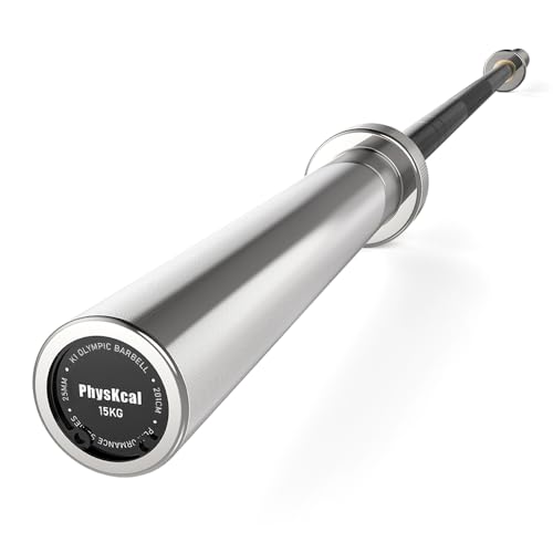 PhysKcal 15 kg Olympic Barbell for 2 Weight Plates Black/Bright 6.6 ft