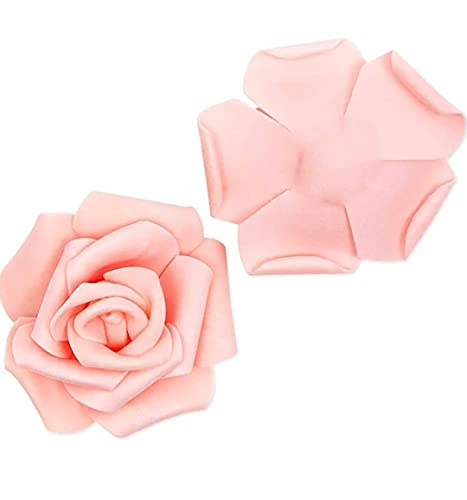 Image of VRB Dec 24 pcs Rose Artificial Flowers for Decoration,Artificial Flower,Flower for Hair Styling,Flower for Pooja, for Home Decor,Diwali. (24pcs - Peach Big Foam Rose)