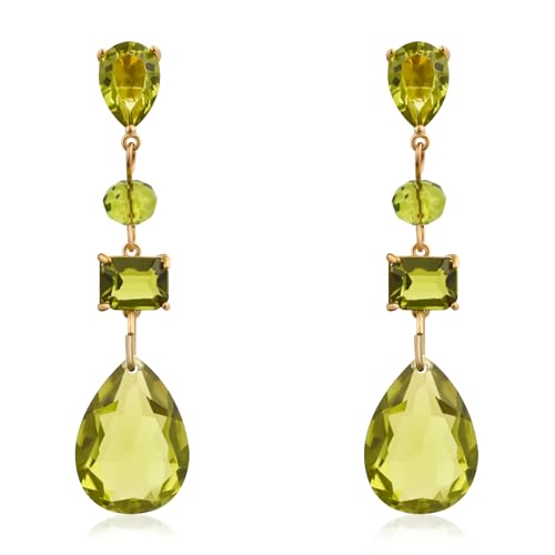 Aliyoham August Birthstone Drop Earrings for Women Multi-Gemstone Peridot Dangle Earrings Unique Green Gold Tone Jewelry Gift
