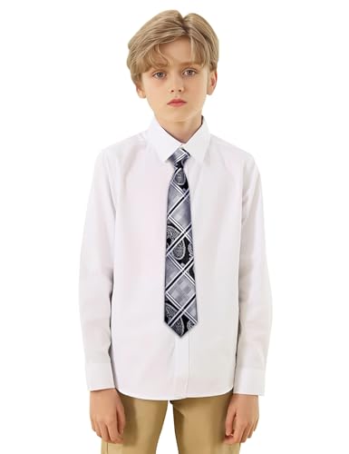 Image of Barry.Wang Boys Ties School Pre-Tied Kids Necktie Handkerchief Clip Set Uniforms Child Ties for 8-14 Years Wedding Party