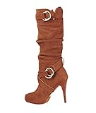  ORANDESIGNE Damen Stiefel Hohe Stiefel Lange Stiefel Wildleder Boots High Heels Sexy Herbst Winter Mode Elegant Chic Schuhe A Khaki 37 EU
