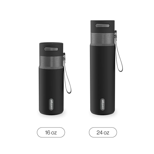 Image of Contigo AutoSeal 24 oz Stainless Steel Vacuum-Insulated Water Bottle with Leakproof Push-Button Spout & Lock, Carry Strap, BPA-Free & Lead-Free, Dishwasher Safe