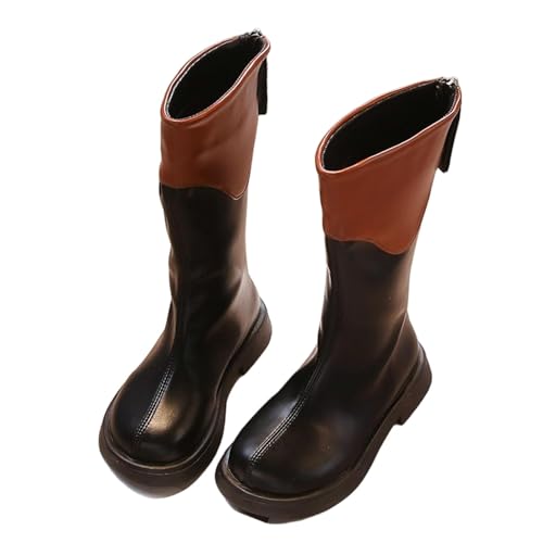 Girls Knee High Boots PU Leather Back Zipper Tall Riding Boot Warm Winter Fashion Snow Booties Low Heels Dress Shoes