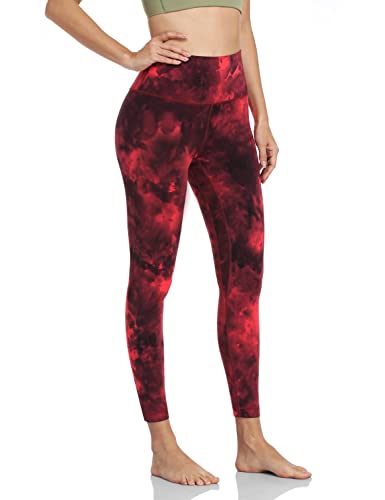 Heynuts Hawthorn Athletic High Waisted Yoga Leggings For Women, Buttery Soft Workout Pants Compression 7/8 Leggings With Inner Pockets Tie Dye Black Red_25'' M(8/10) #TOP1