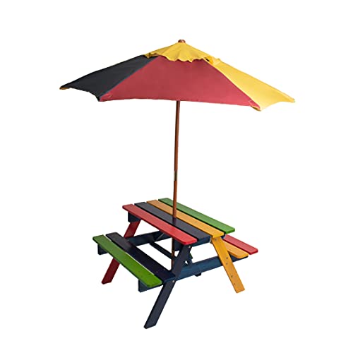 Relsy Banc de pique-nique pour enfants avec parasol réglable et table pour embellir votre pelouse avec des meubles de jardin colorés Cover