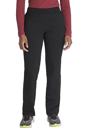 Dickies Women Scrub Pull-on Pant Mid Rise Tapered Leg Bottoms with 6 Pockets & Rib-Knit Waistband DK135P, S Petite, Black - image 1