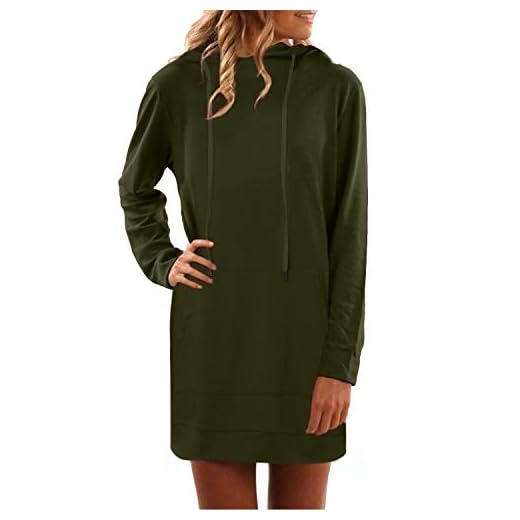 YOINS Huvtröja klänning dam luvtröja dam med huva vinter tröja luvtröja klänning dam sweatklänning klänningar sport sweatshirt enfärgad topp, B-armégrön, S