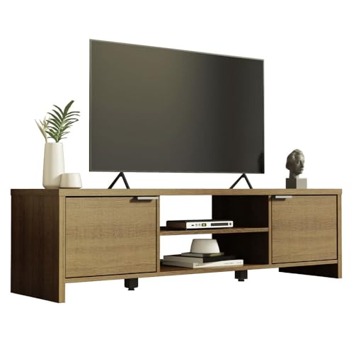 Madesa TV Stand with Cabinet Storage and Open Shelves for