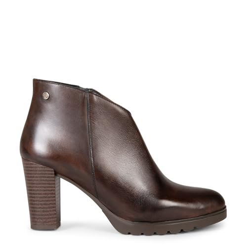 miMaO CLASSIC - Bottines en cuir pour femme à talon carré Marron, EU 38