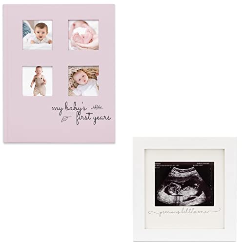 Image of Baby Memory Book First 5 Years Journal And Baby Sonogram Picture Frame Bundle - Modern Minimalist Hardcover 66 Pages First Year Milestone Newborn Journal for Boys, Girls - Modern Ultrasound Frame For