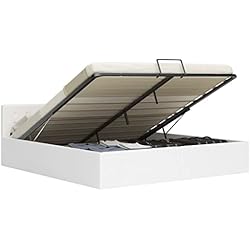 Canapé 160X200 Blanco vidaXL Cama Canapé Hidráulica Cuero Sintético Mobiliario Casa Decoración Interior Resistente Robusta Duradera Práctica Cómoda Útil Blanco 160x200cm