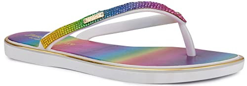 Juicy Couture Flip Flops For Women - Thong Sandals For Women - Womens Open Toe Slip-On Sandal With Glitter Rhinestone Accents On Strap - Scope Rainbow-7 #TOP6