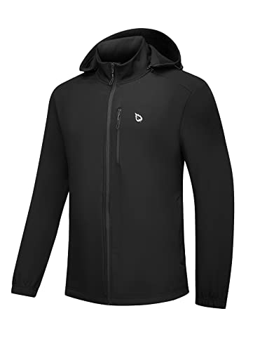 Baleaf Men's Softshell Jacket Fleece Lined Windproof Winter Warm Outerwear Insulated Removable Hood For Hiking Black Size Xl #TOP18
