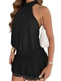 Wenrine Womens Mesh Halter Mini Dress Summer Tie Open Back Going Out Dress