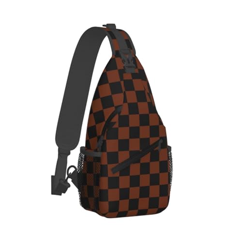 Brown Black Checkered Chessboard Flag Sling Backpack Unisex Crossbody Chest Bag Shoulder Chest Bag For Women Men Hiking Travel2