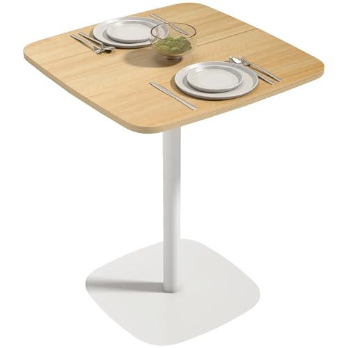 HOMCOM Mesa de Comedor Pequeña, Mesa de Cocina Cuadrada para 2 Personas, Base Cuadrada de Acero, para Espacios Pequeños, Salón, 60x60x75 cm, Madera Natural y Blanco