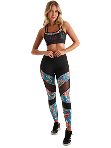 Conjunto Calça+top Estampado Com Tule Roupa Academia Fitness