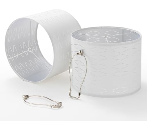 Drum Lamp Shades Set of 2, 13 x 13 x 10 inch, White Lampshades with 8 inch Harp, Medium Lamp Shade Replacement for Table Lamp and Floor Lamp, Linen Fabric Lamp Cover, Assembly Required