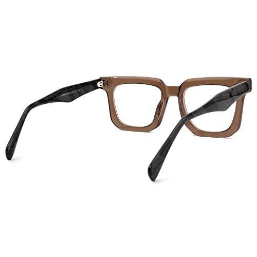 Zeelool Classic Oversized Square Eyeglasses Frame with Non-prescription Clear Lens for Women Men Coville ZJGA830292-02 Brown
