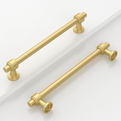 Image of 10 Pack 6.3 inch(160mm) Brushed Gold Cabinet Pulls Kitchen Cabinet Handles Cabinet Hardware Drawer Pulls for Cupboard CK0081