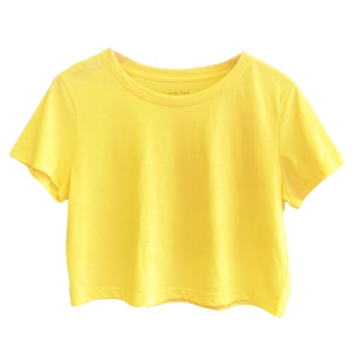 Image of Womens 100% Cotton Crop Tops Short Sleeve Crewneck Loose Fit Basic Tee Summer Casual Workout T-Shirt Fashion Clothes