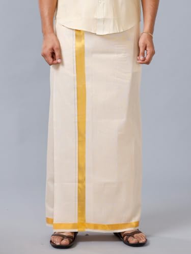 Image of RAMRAJ COTTON Men's Cotton Dhoti (EXTRMGLD112 Gold 1 Free Size)