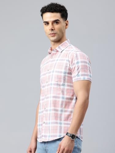 Image of Majestic Man Men Slim Fit Pure Cotton Checkred Half Sleeve Casual Shirt