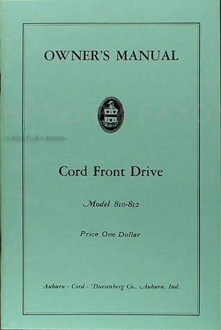 Cover of the 1936-1937 Cord Model 810-812 Owner's Manual Reprint