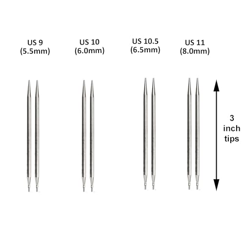ChiaoGoo Twist Red Lace Shorties 3-Inch Large Yellow 7230-L Interchangeable Knitting Needle Set, US 9, 10, 10.5, 11 Stainless Steel with 3 Swiv360 Cables with Project Bag