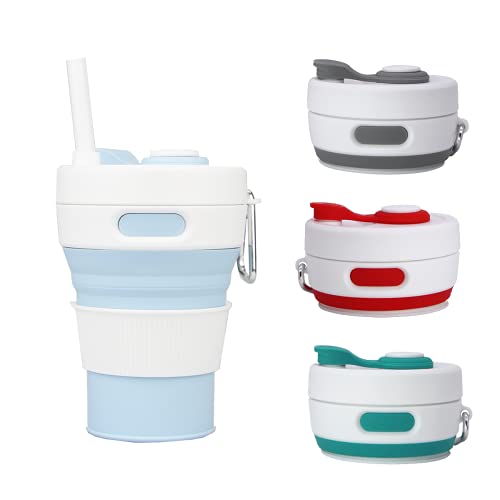 UNNESTAR Collapsible Camping Cup with Straw Silicone Folding Coffee Cup Sport Bottle Portable Travel Outdoor Car 16oz 20oz (Green) - Image 4