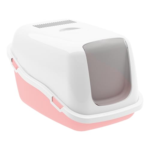 Ella Classic Katzenklo mit Deckel. Plastik-Katzentoilette mit Luftfilter. Keine Ausbreitung von Geruch und Katzenstreu. Einfache Reinigung. 57 x 39 x 38 cm. Rosa
