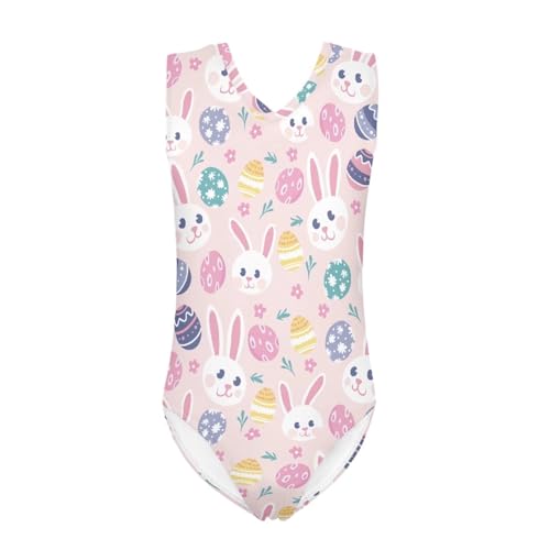Gzzxiailg Cute Eggs Bunny Kids Girls Leopard Gymnastics Tank Bodysuit Sleeveless One Piece Ballet Dancewear for Easter Tumbling Leotards Quick Dry Swimwear Athletic Clothes for 3-14 Years