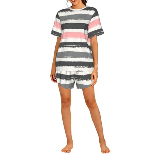 Pyjama à manches courtes imprimé rayures pour savourer la douceur de votre foyer