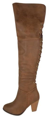 Forever Women Block Stacked High Heel Over The Knee Thigh High Boots Side Zipper Back Lace CAMILA-582
