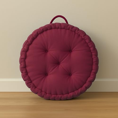 Maatrikaa Cotton Round Floor Cushion 18x18 Inch Non-Slip Grip, Extra Comfort – Soft Pad for Living Room, Yoga, Balcony, Bedroom – Maroon Color
