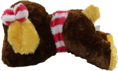 Image of Tickles Brown Lying Dog with Beautiful Ribbon Stuffed Soft Plush Animal Toy for Kids Room (Color: Brown Size: 20 cm)