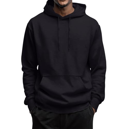 Fleece Hoodie Men Long Sleeve Drawstring Oversized Sweatshirt Fall Athletic Workout Hoodies Pullover with Pockets