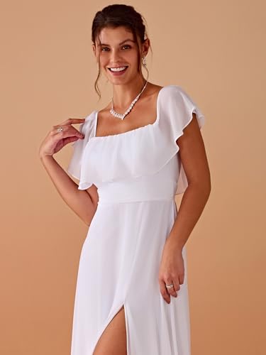 Image of Ever-Pretty Women's Summer Off The Shoulder Flowy Chiffon Formal Wedding Guest Dresses Maxi Side Split Beach Bridesmaid Dress