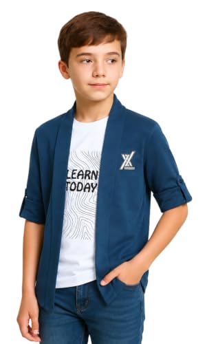 Image of CAVIO Boys Solid Open-Front Shrug with T-Shirt