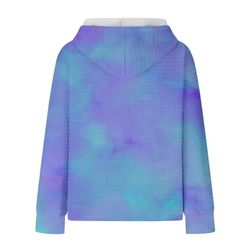 Waffle Hoodies for Teen Girls Y2K Long Sleeve Oversized Pocket Gradient Pullover Tops Tie Dye Preppy Clothes for Teen3