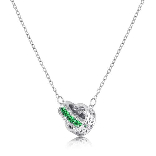 Linawe Collar de plata verde esmeralda para mujer, collar con colgante de piedras preciosas, joyas de plata, conjunto de cadenas de acero inoxidable, joyería de cristal de nacimiento