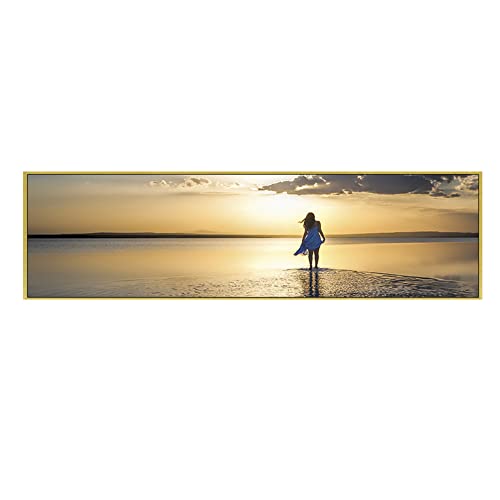 Canvas Wall Art 4 Seasons Colorful Trees Framed Canvas Prints Aesthetic Wall Paintings for Living Room Bedroom Office Home Decor, 4 Panels- 47x12 Inches-The Blue Skirt Girl